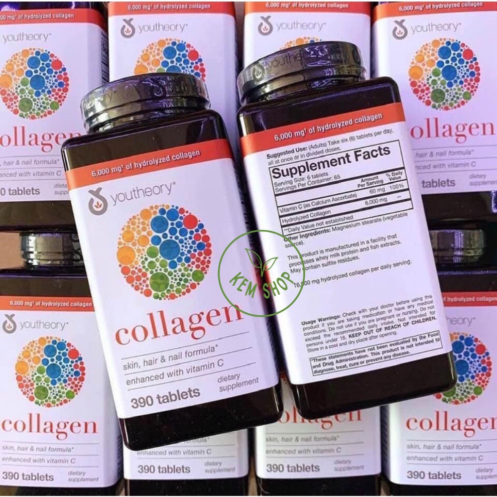 Collage Mỹ 390 viên youtheory collagen biotin Mỹ - Đẹp da, tóc, giảm nám, tàn nhang, lão hóa