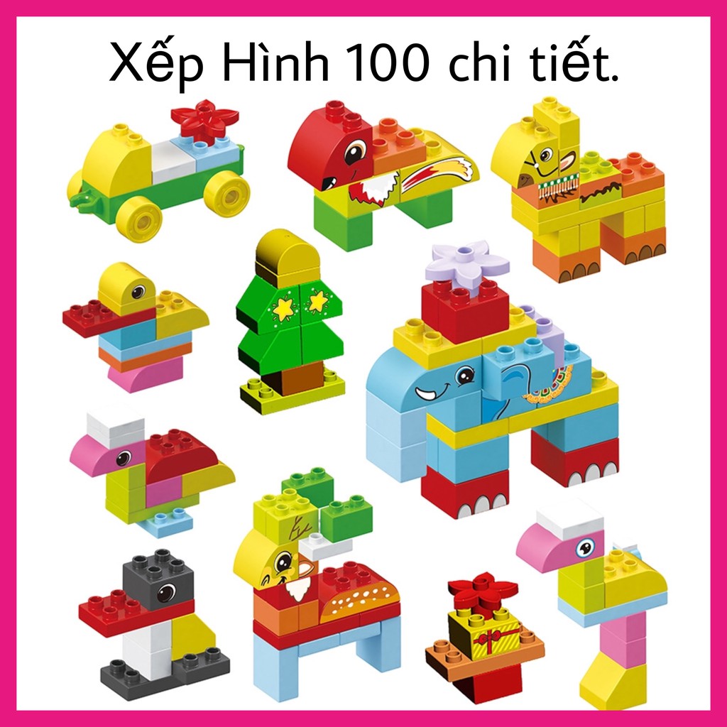 Đồ Chơi Xếp Hình size Lego Duplo - 100 chi tiết, Bộ đồ chơi lắp ghép mô hình cho bé phát triển trí não