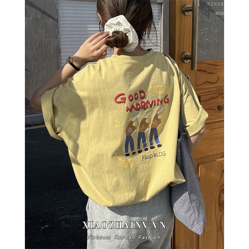 Áo thun XIAOZHAINV tay ngắn cổ tròn dáng rộng in họa tiết thời trang mùa hè cho nữ