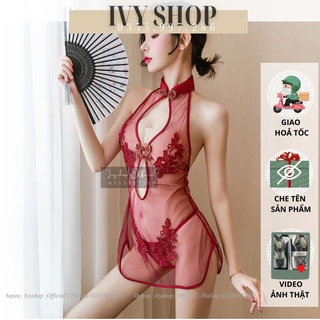 Váy Đầm Ngủ Sexy Voan Xuyên Thấu Sườn Xám Thêu Hoa Gợi Cảm Cao Cấp - Mã SXV001 sxv002