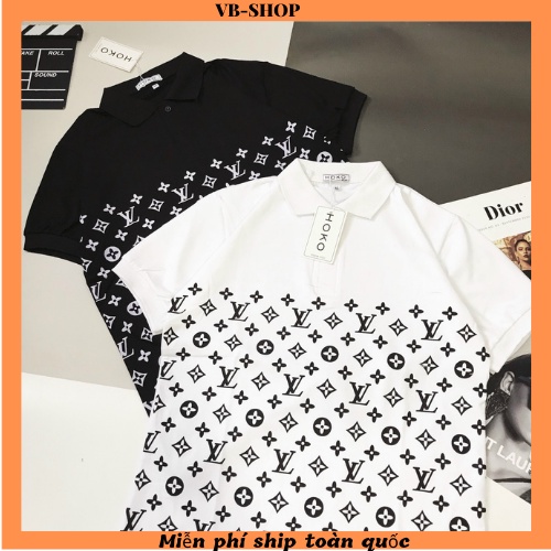 Áo thun nam ngắn tay cổ polo in chữ L.V sang trọng vải cotton mặc mát mềm mịn co giãn form regular VBSHO0028