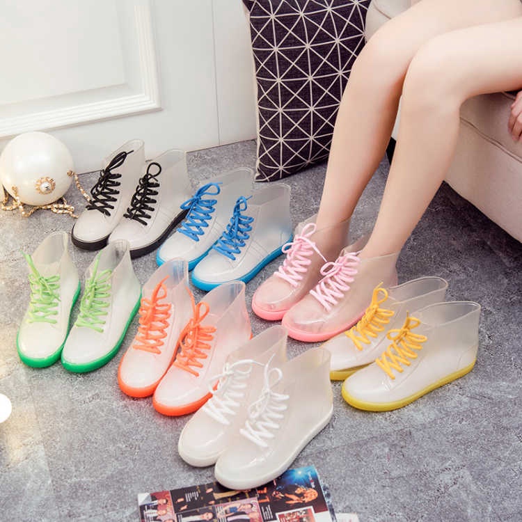Giày bốt trong suốt chống thấm nước phong cách cá tính tiện dụng để đi mưa