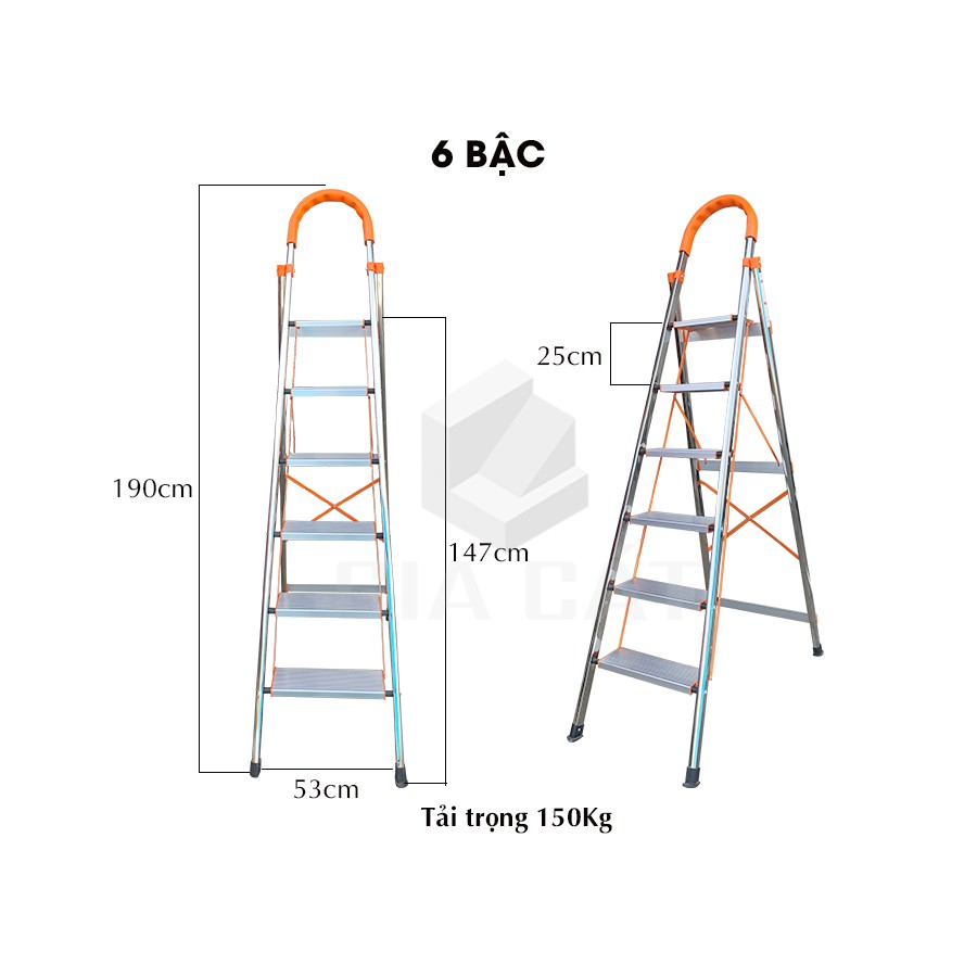 [ Bảo Hành 12 Tháng] Thang nhôm ghế tay vịn khung inox 3,4,5,6,7 bậc chiều cao 0.7 đến 1.7m; Chính Hãng TaKiYa