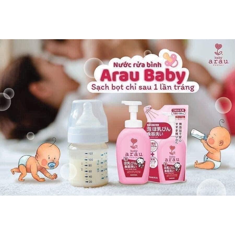 [Tặng Cọ Bình] Nước rửa bình sữa Arau Baby Nhật chai 500ML/túi 450ML