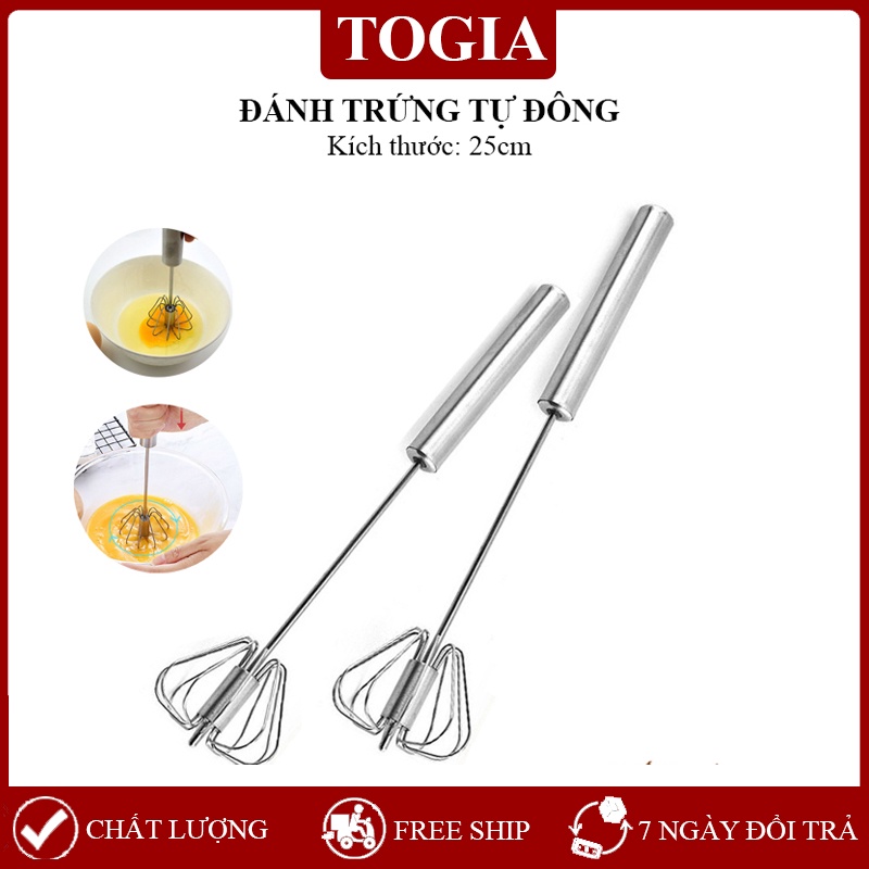 Đánh Trứng Tự Động - Cây Đánh Trứng Inox Có Trục Xoay Tự Động Nhỏ Gọn Tiện Dụng 25cm