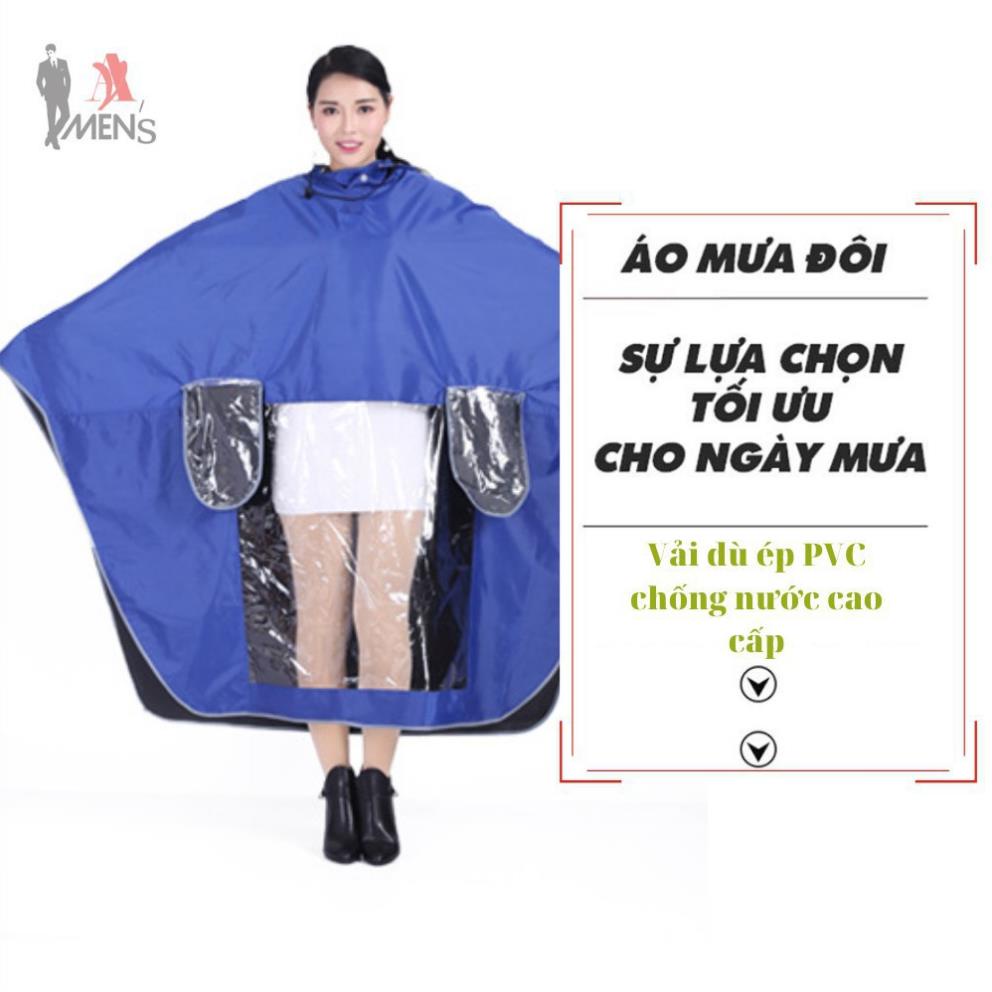 Áo mưa 2 đầu, 1 đầu phản quang vải dù ép PVC chống rách có kính che mặt cao cấp T&C