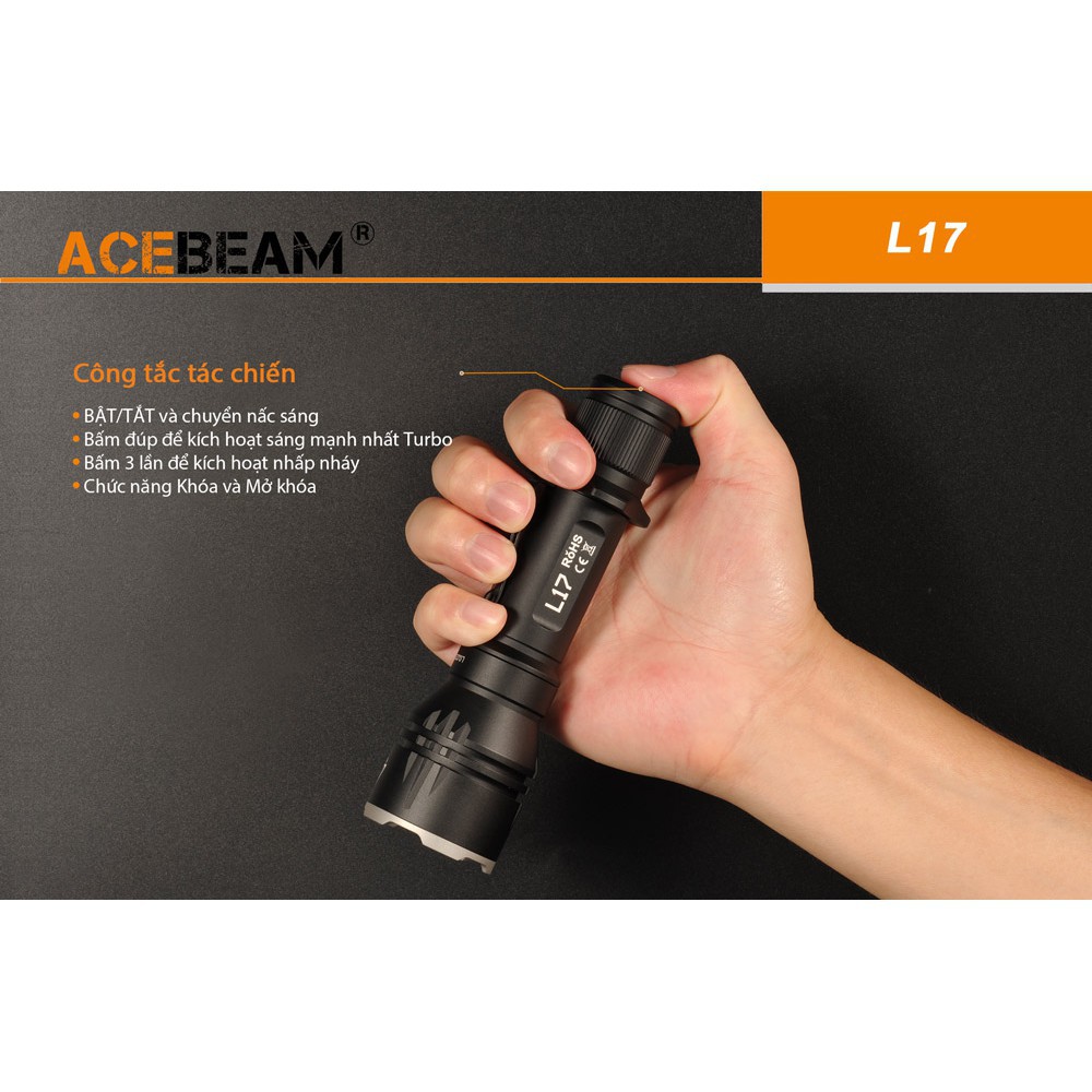 Đèn pin chiếu xa ACEBEAM L17 led OSRAM sáng 1400 lumen xa 802 m sử dụng pin 18650 3500mAh USB  Đèn & Đèn pin
