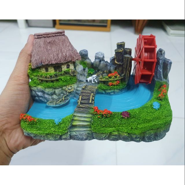 CẢNH NÚI BÁNH QUAY TRANG TRÍ HỒ CÁ NON BỘ 17X9X11CM