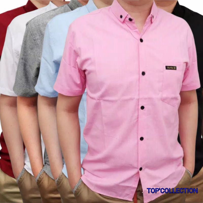 Áo Sơ Mi Tay Ngắn Màu Hồng Đậm Size M L XL Cho Nam