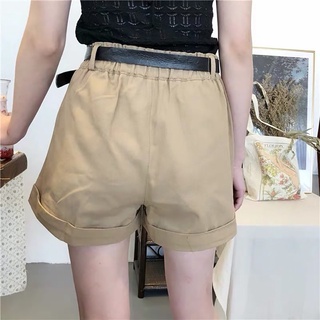 Quần short KAKI nữ cạp thun dáng basic, Quần sooc nữ kèm thắt lưng