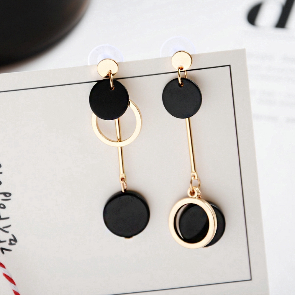 Hoa tai dạng dài hình tròn không đối xứng thời trang cho nữ