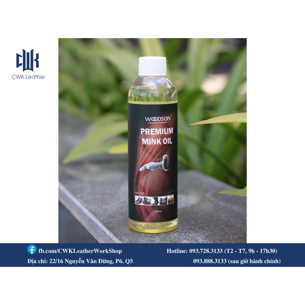 [Chính hãng]-Mink oil (mỡ chồn) dạng dầu nguyên chất dưỡng da Woodson 250ml-Chuyên bảo dưỡng và khôi phục, làm mới đồ da