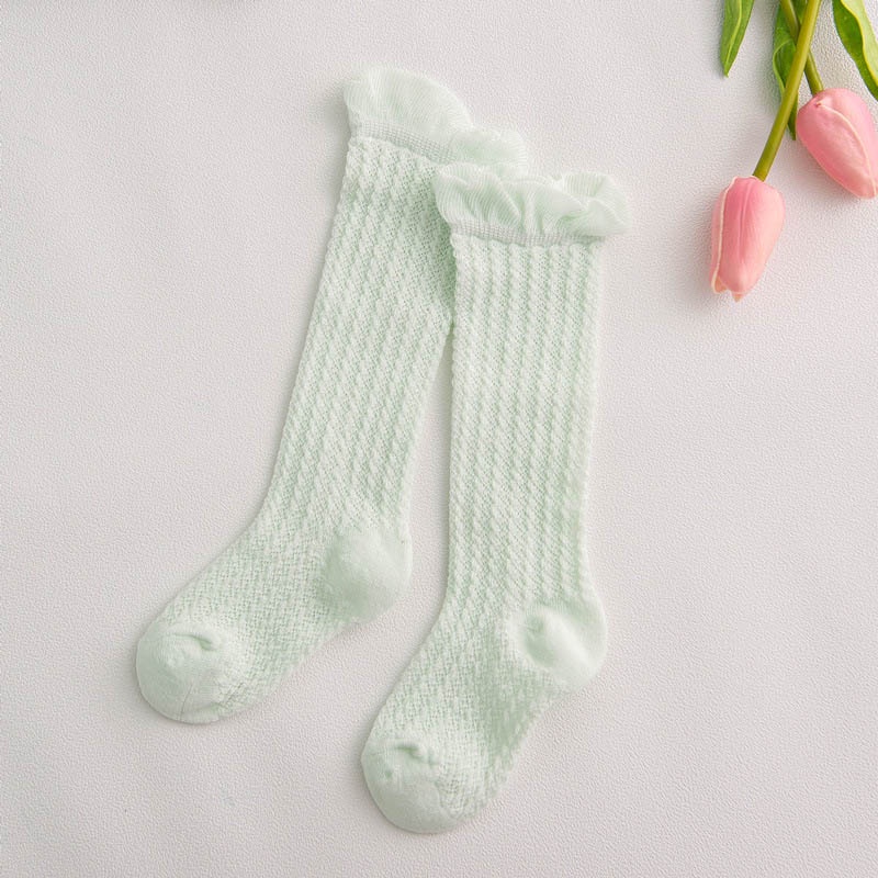 Vớ cotton Cổ Cao Phối Lưới Thoáng Khí Dành Cho Bé Gái