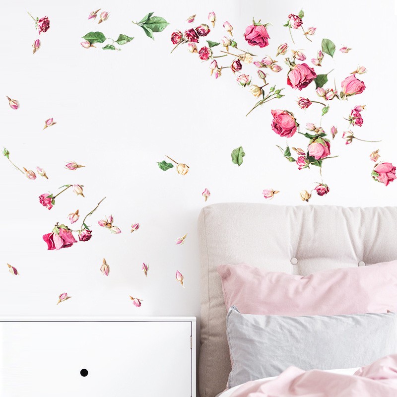 Beautiful Flying Roses Wall Sticker Art Decals Bedroom Living Room Background Decorations Wallpaper Home Mural