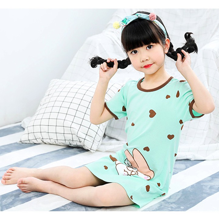 Đầm ngủ bé gái cotton mát mẻ hình thỏ cute cho bé 4-10 tuổi BBShine – DN001