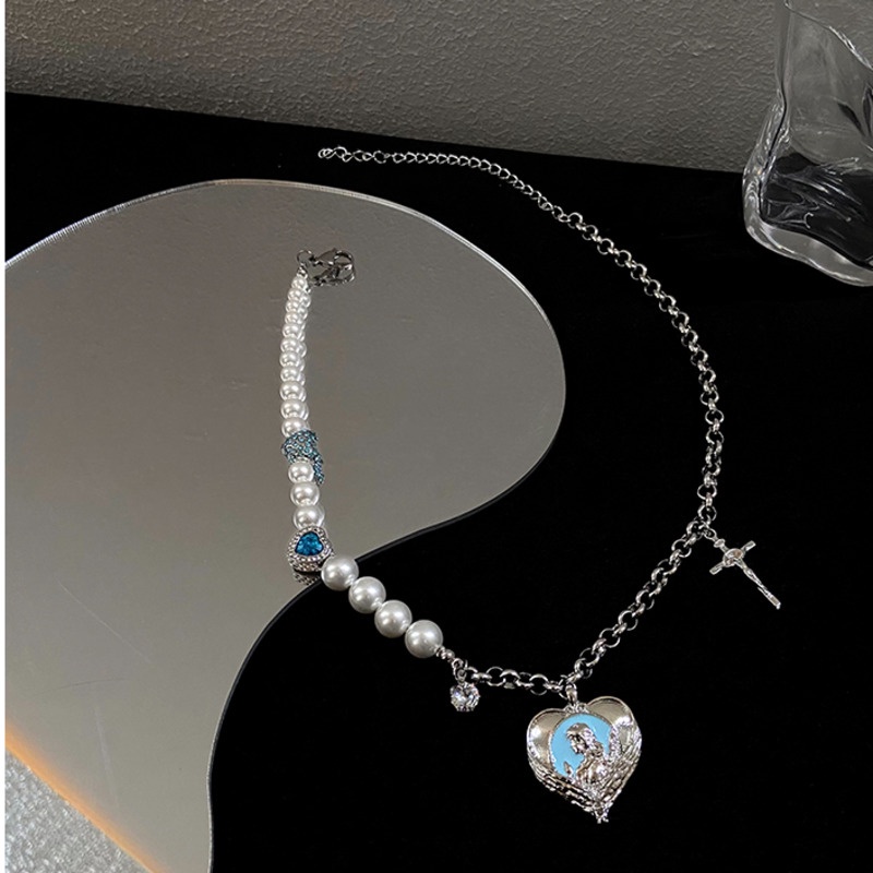 Dây chuyền chuỗi hạt ngọc trai giả phối thánh giá phong cách vintage 19A1065