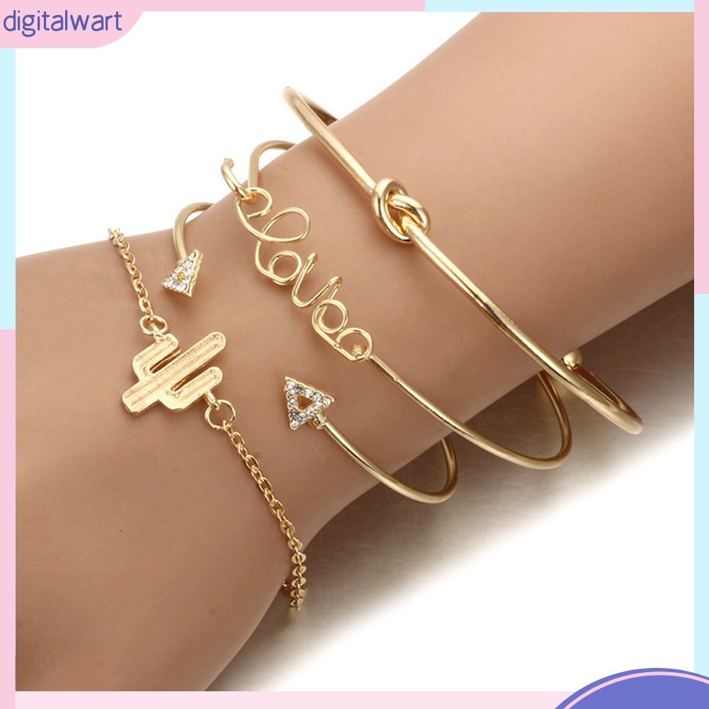 Set 4 Vòng Đeo Tay Kiểu Dáng Vintage Thời Trang Cho Nữ