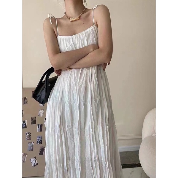 Váy hai dây suông sóng buộc