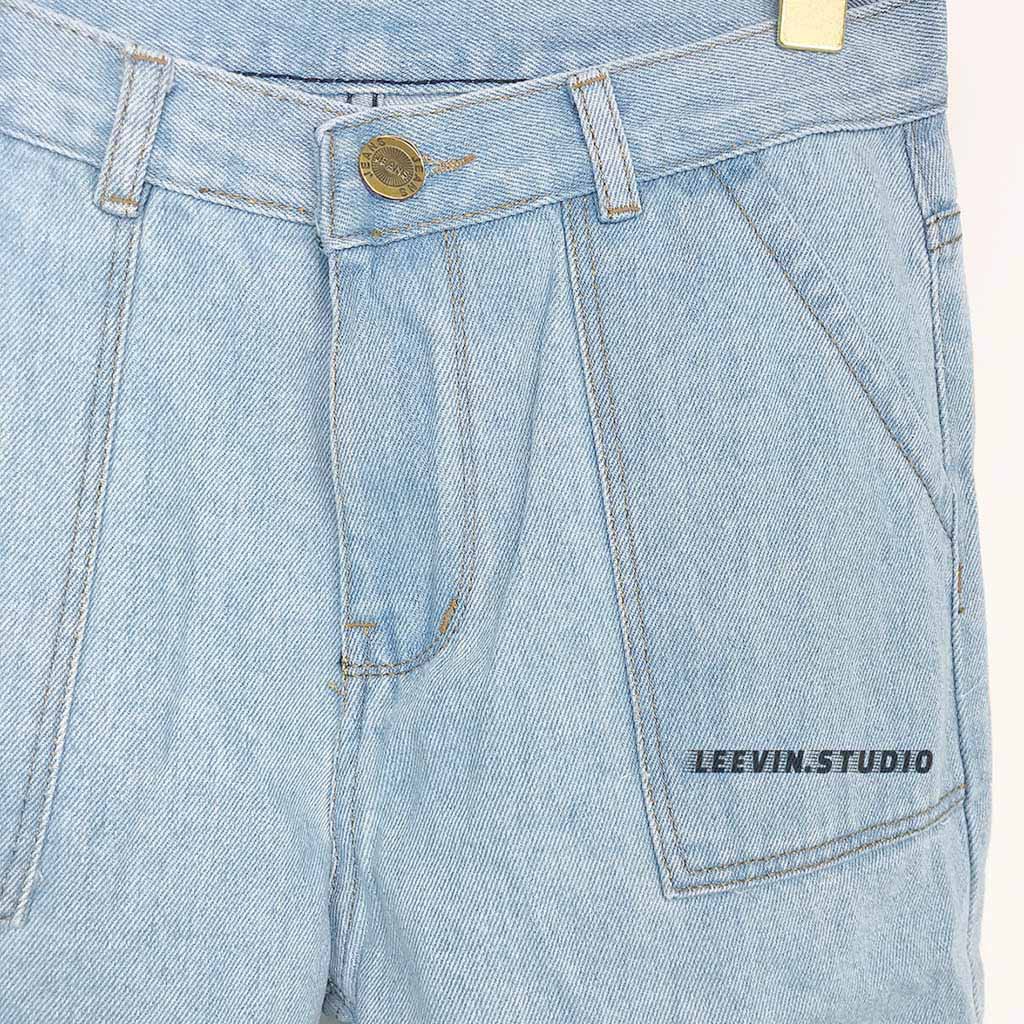 Quần Jean Nam Nữ Ống Suông Unisex 2 Túi Trước - Kiểu quần jeans nam nữ Baggy vải bò VAKADO
