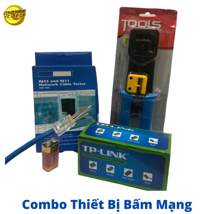 Combo (Hạt Mạng Xuyên Thấu TPLINK 100 hạt+Kìm Bấm Mạng Xuyên Thấu+Hộp test mạng đa năng kèm Pin) Giảm 20%