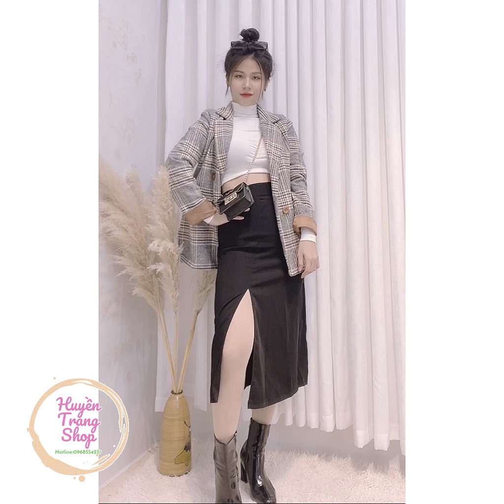 Áo Blazer Nữ Áo Vest Dạ Khoác Ngoài Chất Kẻ QC Cao Cấp