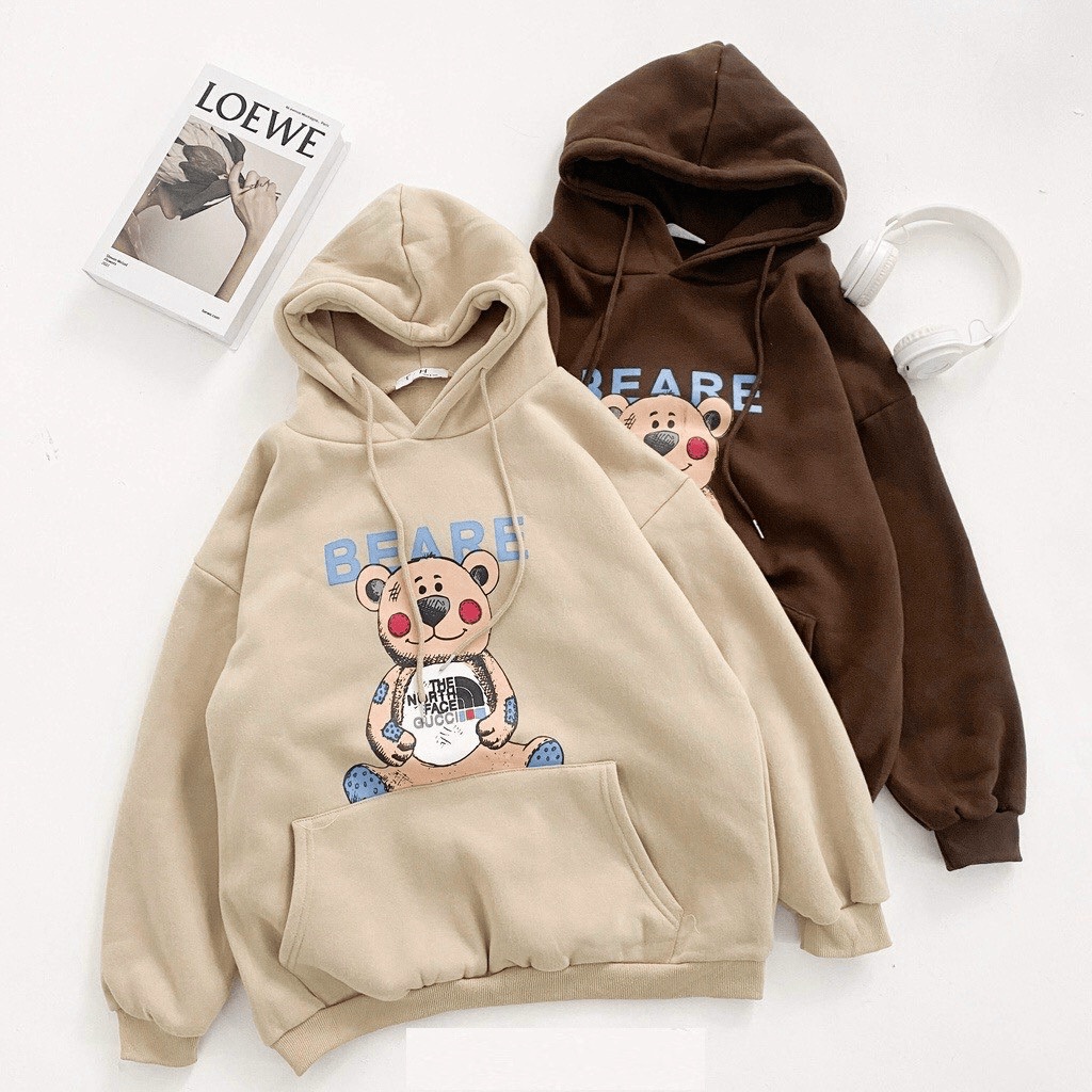 Áo Hoodies Nữ Chui Đầu Nón 2 Lớp Hình In Gấu Đẹp Form Rộng Mặc Thoải Mái [NEW UNISEX]