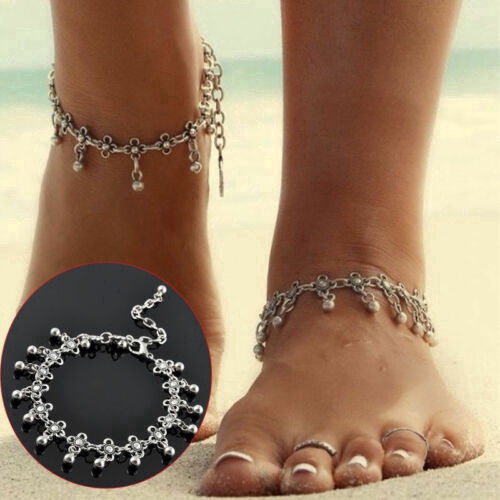 Vòng đeo chân đính hạt bạc thời trang cho nữ