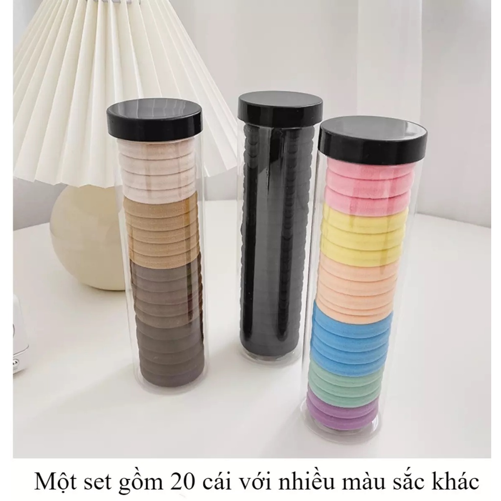 Dây buộc tóc🍀FREESHIP🍀sét 20 chun buộc tóc, cột tóc bằng vải nhiều màu sắc kèm ống đựng trong suốt