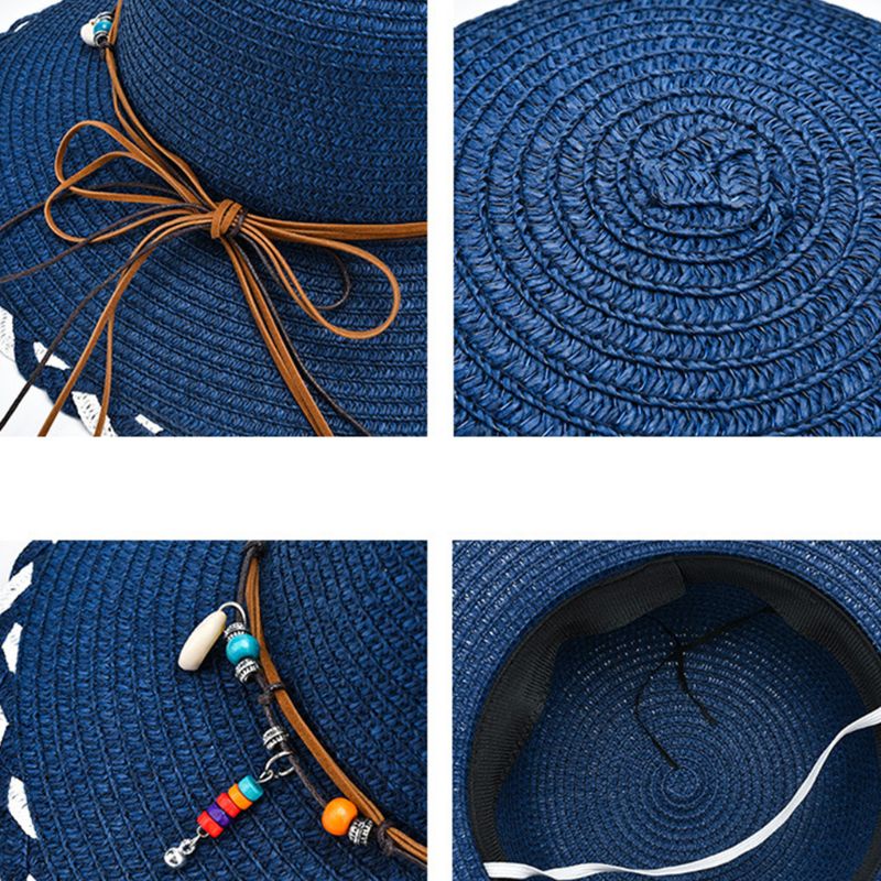 Mũ Cói Rộng Vành Chống Nắng Đính Nơ Tua Rua Phong Cách Bohemian Thời Trang Mùa Hè Cho Nữ