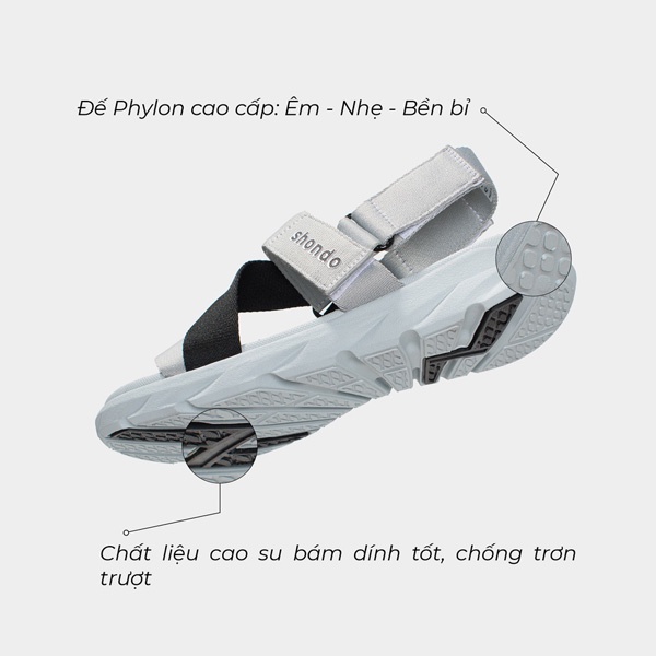 SHONDO | Sandal Shondo F6 sport đế xám phối quai đen F6S2011