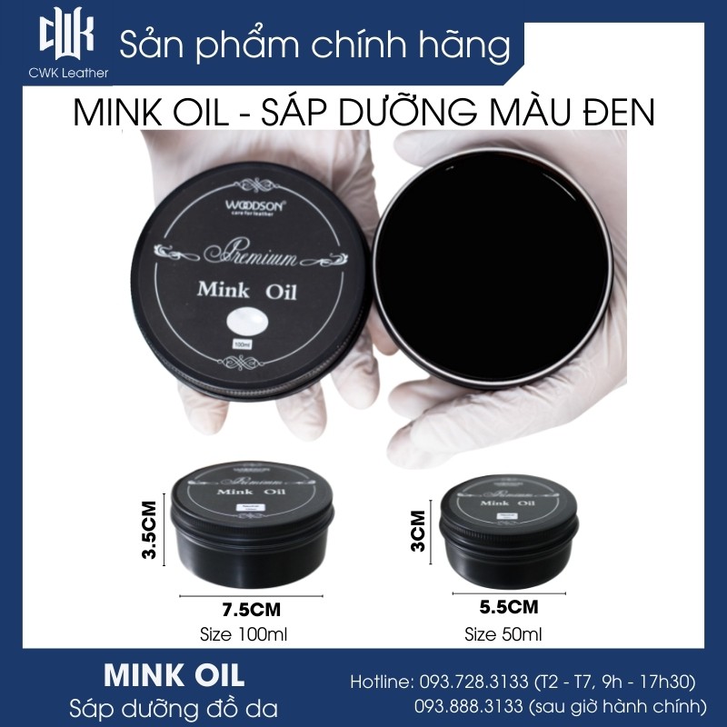 [Chính Hãng Woodson] Mink oil dầu chồn màu đen chuyên bảo dưỡng và phục hồi đồ da, túi xách, áo, ví, giày da