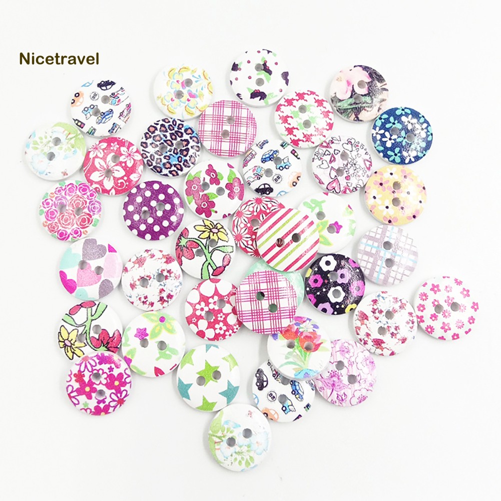 【 Set 100 Nút Gỗ Hình Bông Hoa Trang Trí Thủ Công DIY