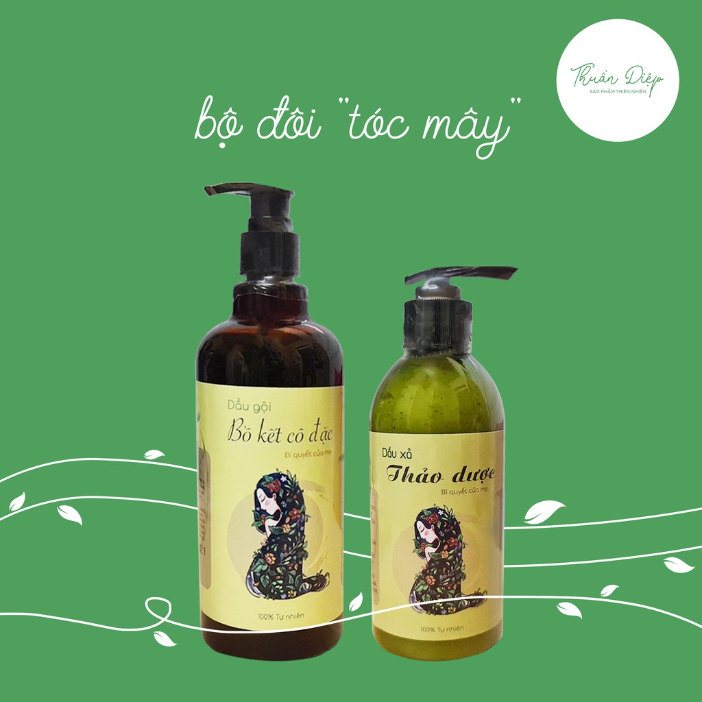 COMBO DẦU GỘI XẢ BỒ KẾT THẢO DƯỢC Thuần Diệp dầu gội đen tóc, giảm gàu [100% Tự nhiên] handmade