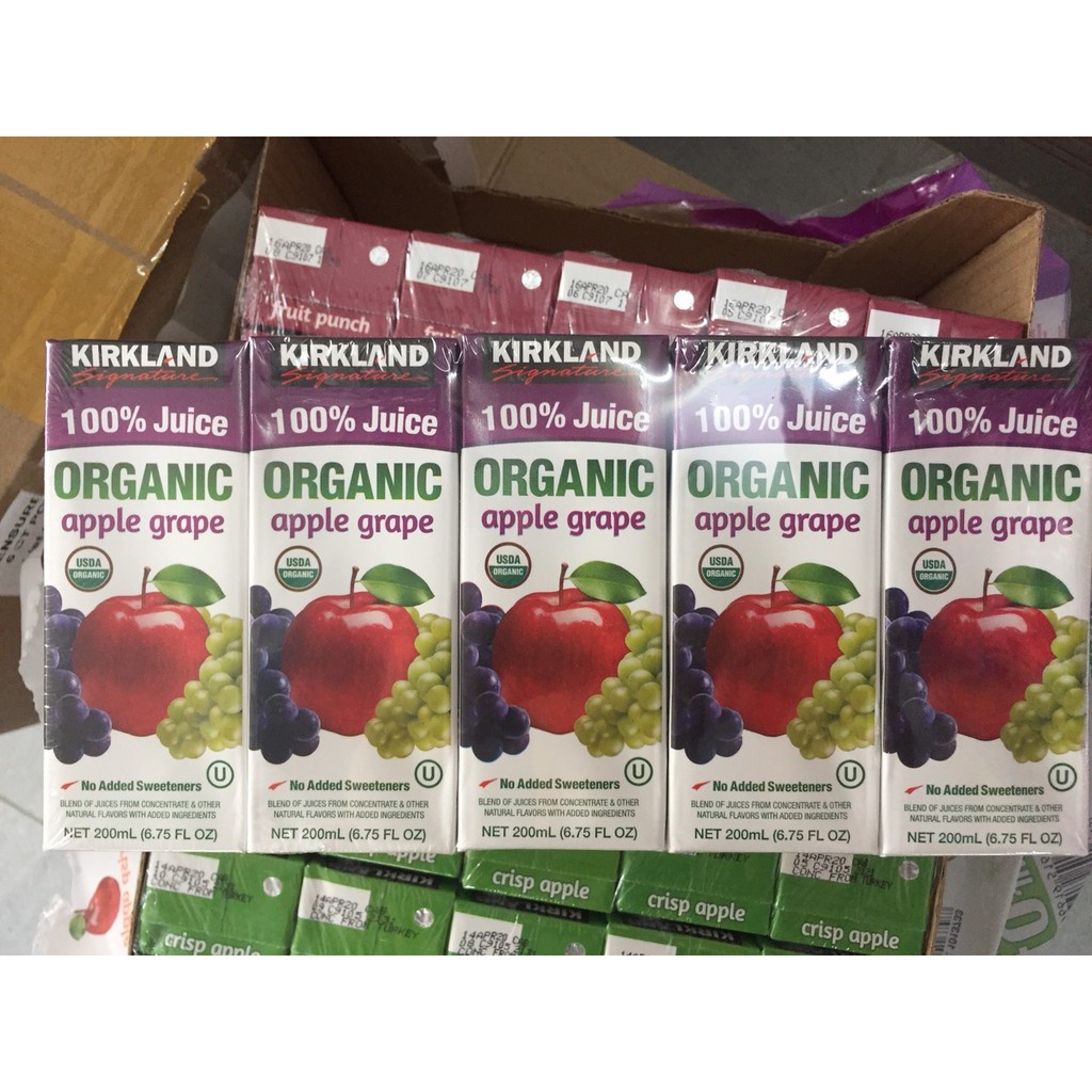 Nước ép trái cây KIRKLAND Signature Organic 100% Juice 40 hộp x200ml.  Date 12/2023