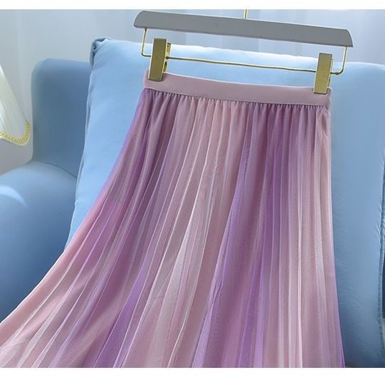 Chân Váy Lưới Dáng Chữ a Lưng Cao Màu Sắc Gradient Thời Trang Xuân Hè 2022