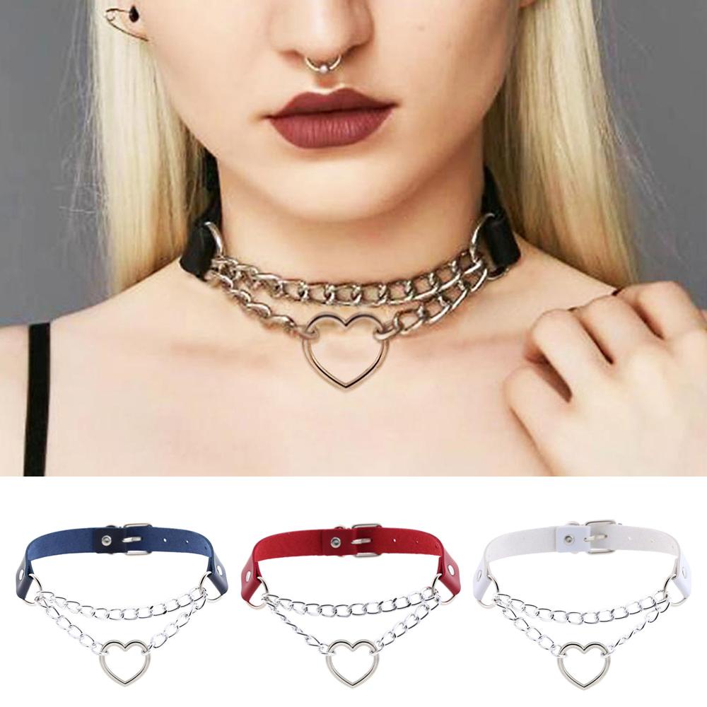 ORIENTLII Dây Chuyền Da PU Phối Mặt Trái Tim Phong Cách Gothic