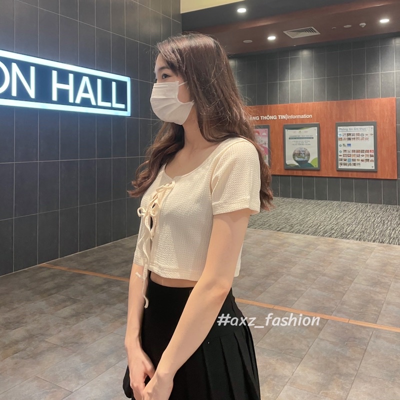 Áo croptop nữ dây buộc tay ngắn | ZENTE CROPTOP - BLUE CHIC
