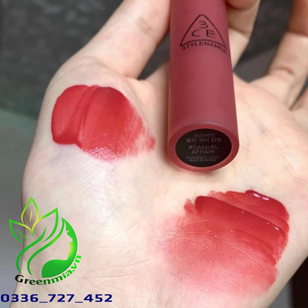Son 3CE Blur Water Tint Casual Affair Son Kem Tint Lì Màu Hoa Hồng Khô