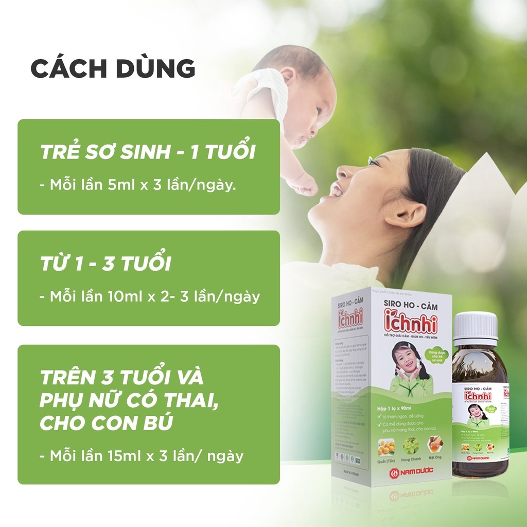 Siro ho cảm Ích Nhi chai 90ml hỗ trợ giải cảm, giảm ho, sổ mũi, tiêu đờm, cho trẻ sơ sinh, trẻ nhỏ, bà bầu, cho con bú