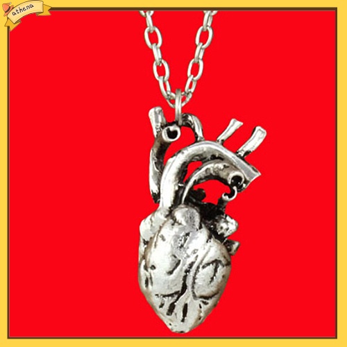 ATH_Men Retro 3D Anatomical Human Hollow Heart Pendant Necklace Punk Chain