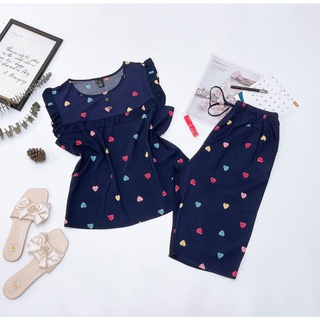 Đồ Bộ Lửng Chất Lanh Lụa Hoạ Tiết Hình Nhí Tay Nhún Bèo Trẻ Trung, Bộ Lanh Mặc Xuân Hè - AN.STORE