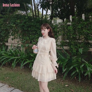 Đầm Ren Thiết Kế Dáng Xòe TEMA - Đầm Đuôi Cá Tay Bồng 2 Tầng Cổ Kèm Nơ