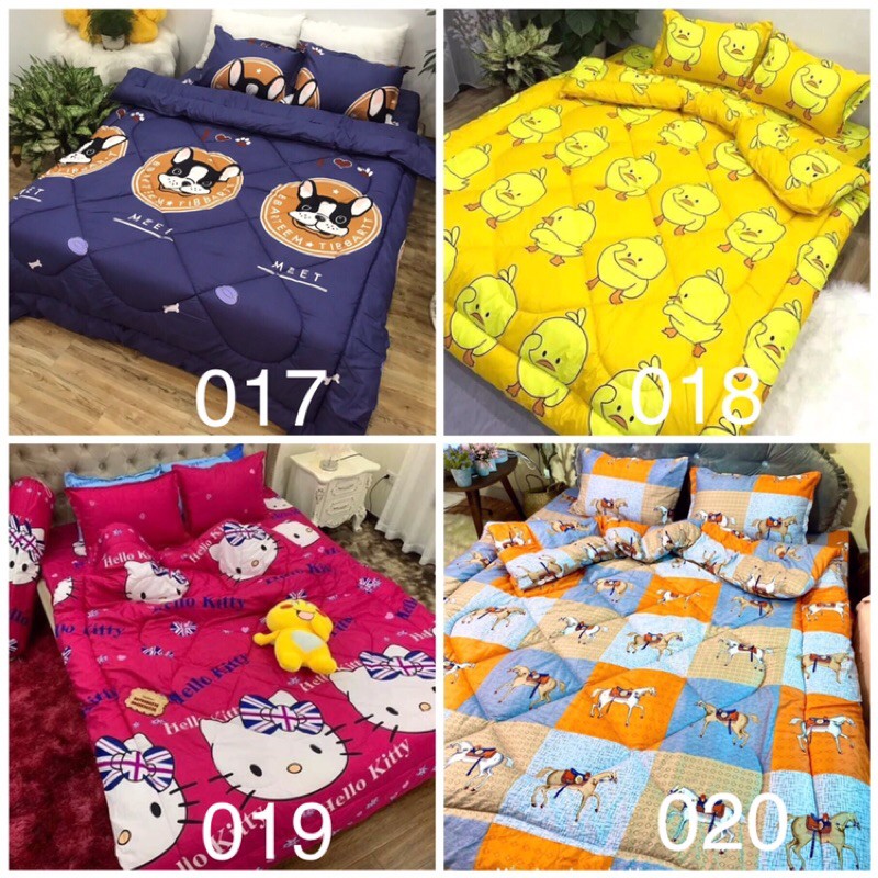 Trọn bộ 5 món ga gối chăn phao poly cotton có ruột bông dày loại 1 ( nhắn chọn mẫu )