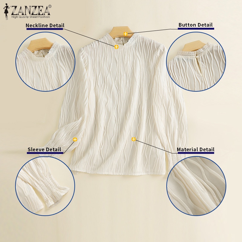 Áo nữ ZANZEA tay dài cổ đứng phối ren phong cách Hàn Quốc thanh lịch