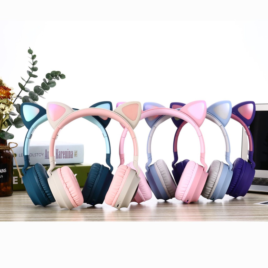 Tai Nghe Chụp Tai Bluetooth 5.0 Tai Mèo BT028C Hàng Chĩnh Hãng - LED RGB Siêu Kute