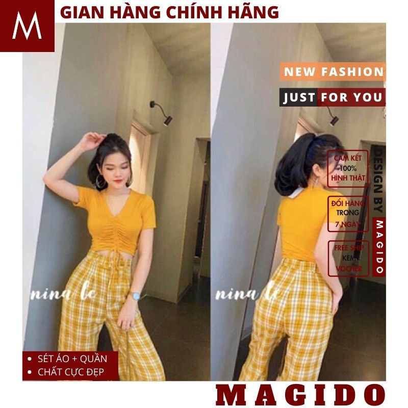 Sét đồ nữ 💚quần ống rộng nữ ,kèm áo croptop rút dây cực xinh phong cách ulzzang MAGIDO-