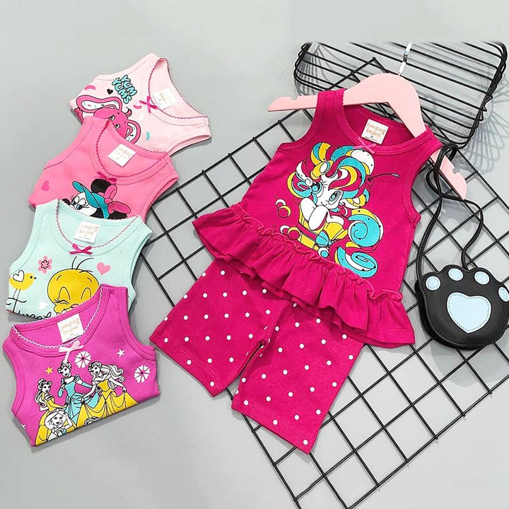 Đồ bộ bé gái sát nách bèo tầng thoáng mát xinh xắn cho bé size nhí HÀNG LOẠI 1
