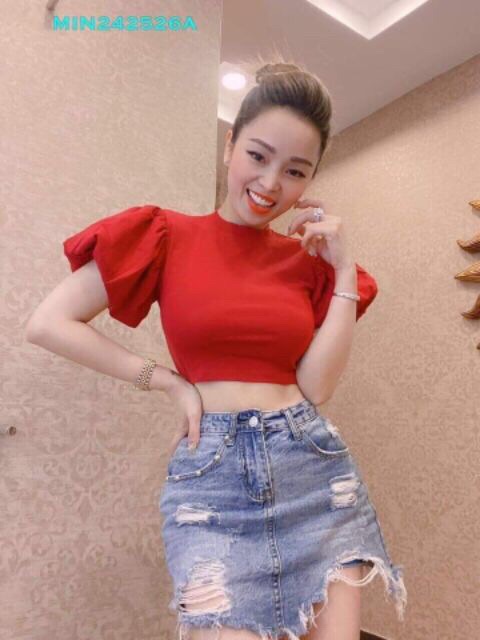 Áo tay phồng croptop