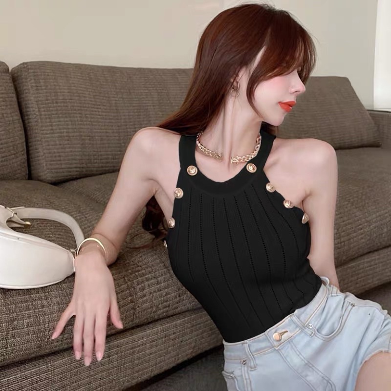 ÁO BA LỖ, ÁO SÁT NÁCH  HỞ VAI, CỔ YẾM, PHỐI KHUY TRANG TRÍ, DÁNG CROPTOP  , MẪU TRƠN BASIC, ULZZANG HÀN QUỐC