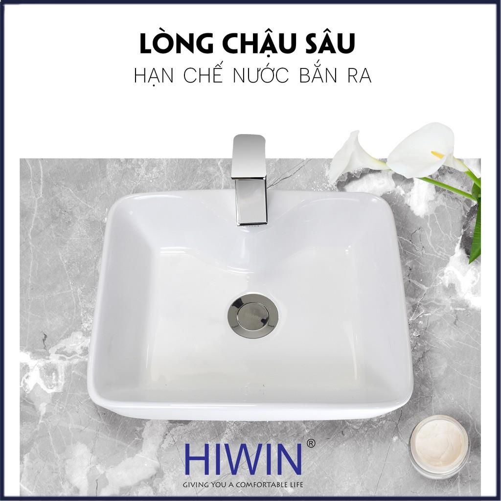 Chậu rửa mặt lavabo đặt bàn trắng sứ cao cấp dáng chữ nhật HIWIN LP-8072A